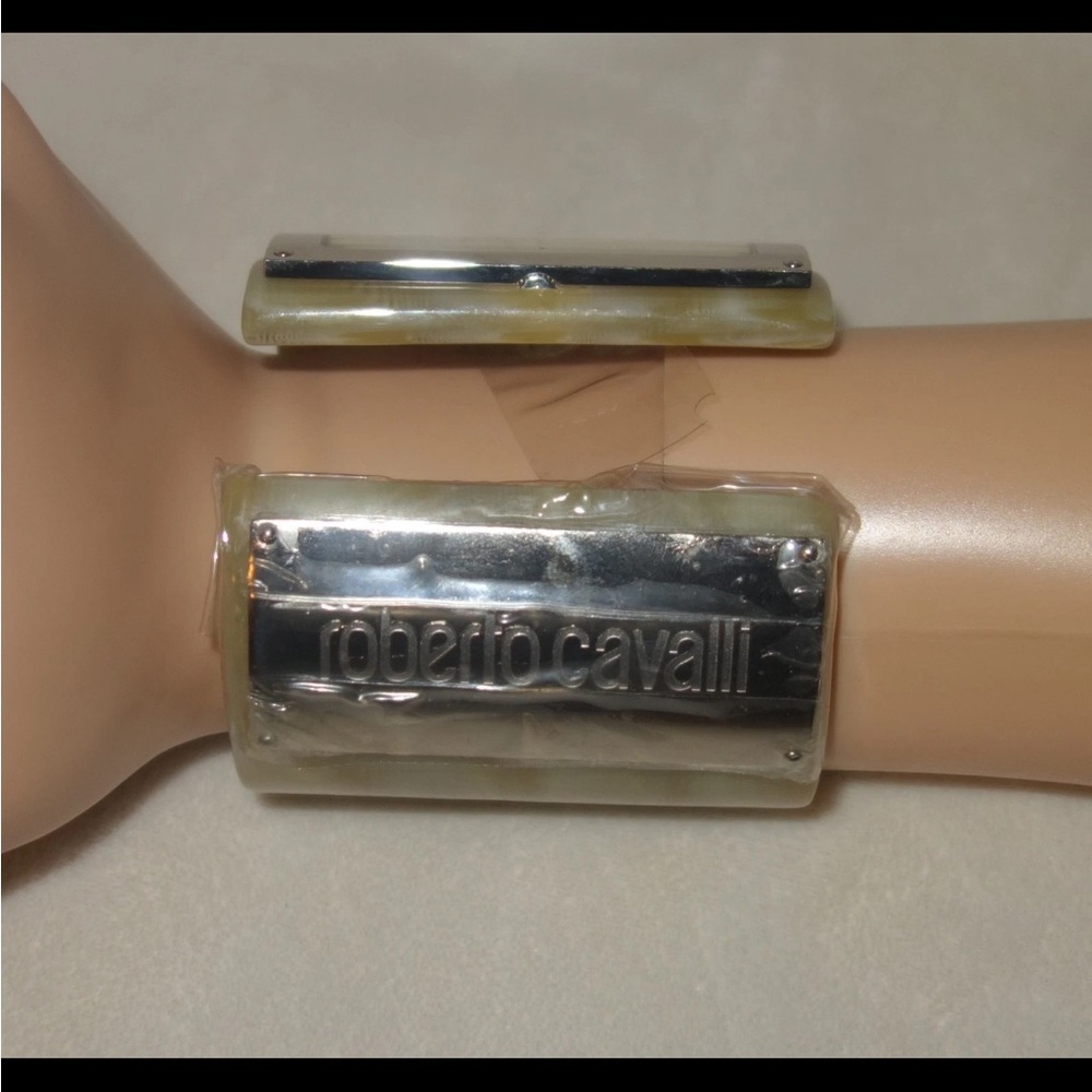 Roberto Cavalli Cream and Silver Cuff